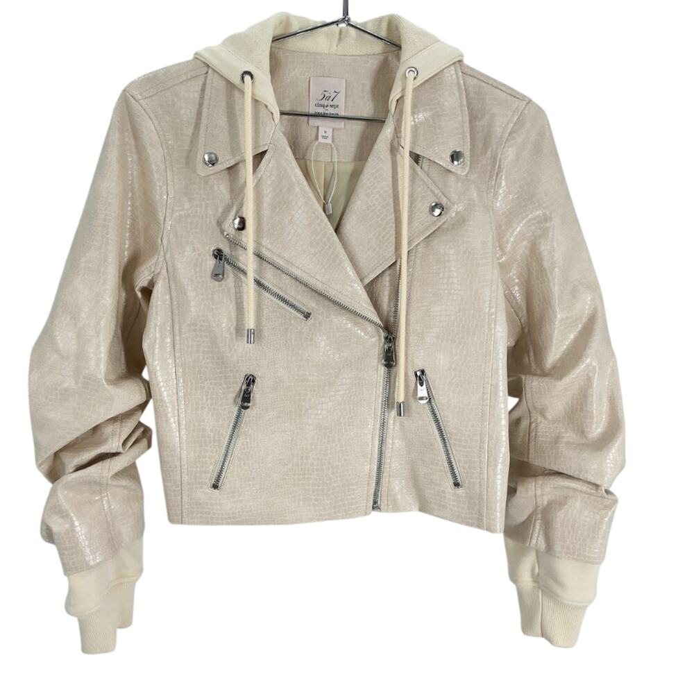 Cinq A Sept Faux Snakeskin Beige Evie Moto Jacket Size S